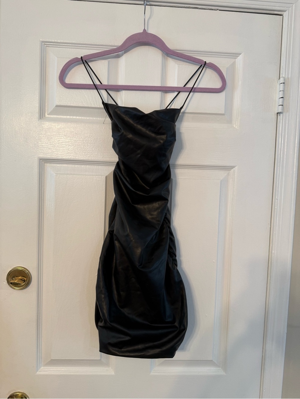 Black Vegan Leather  Dress with Spaghetti Straps